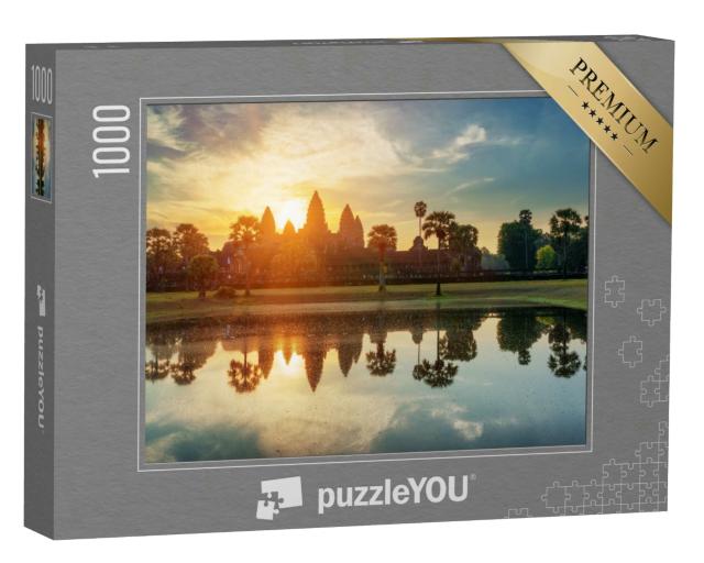 Puzzle 1000 Teile „Türme der alten Tempelanlage Angkor Wat bei Sonnenaufgang, Kambodscha“