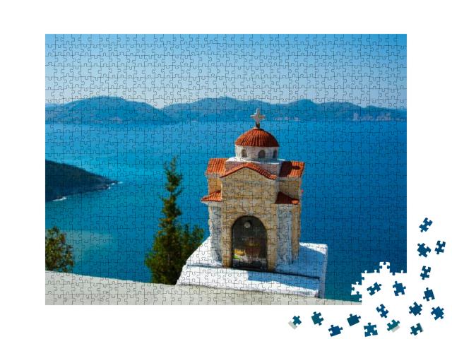 Puzzle 1000 Teile „Christlicher Schrein mit Blick auf das Ionische Meer, Kefalonia, Griechenland“