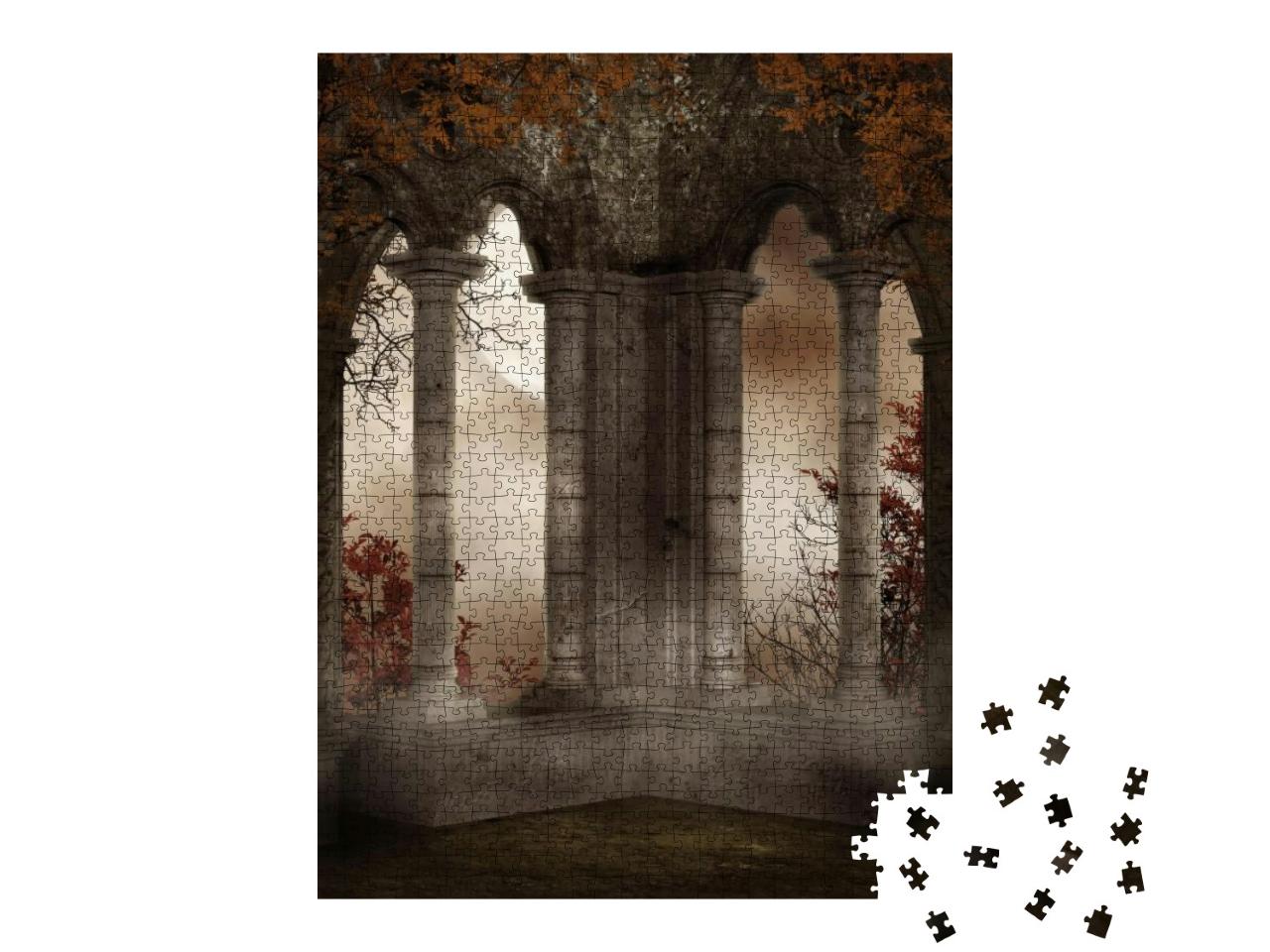 Puzzle 1000 Teile „Burgruine mit Ranken und Blättern“