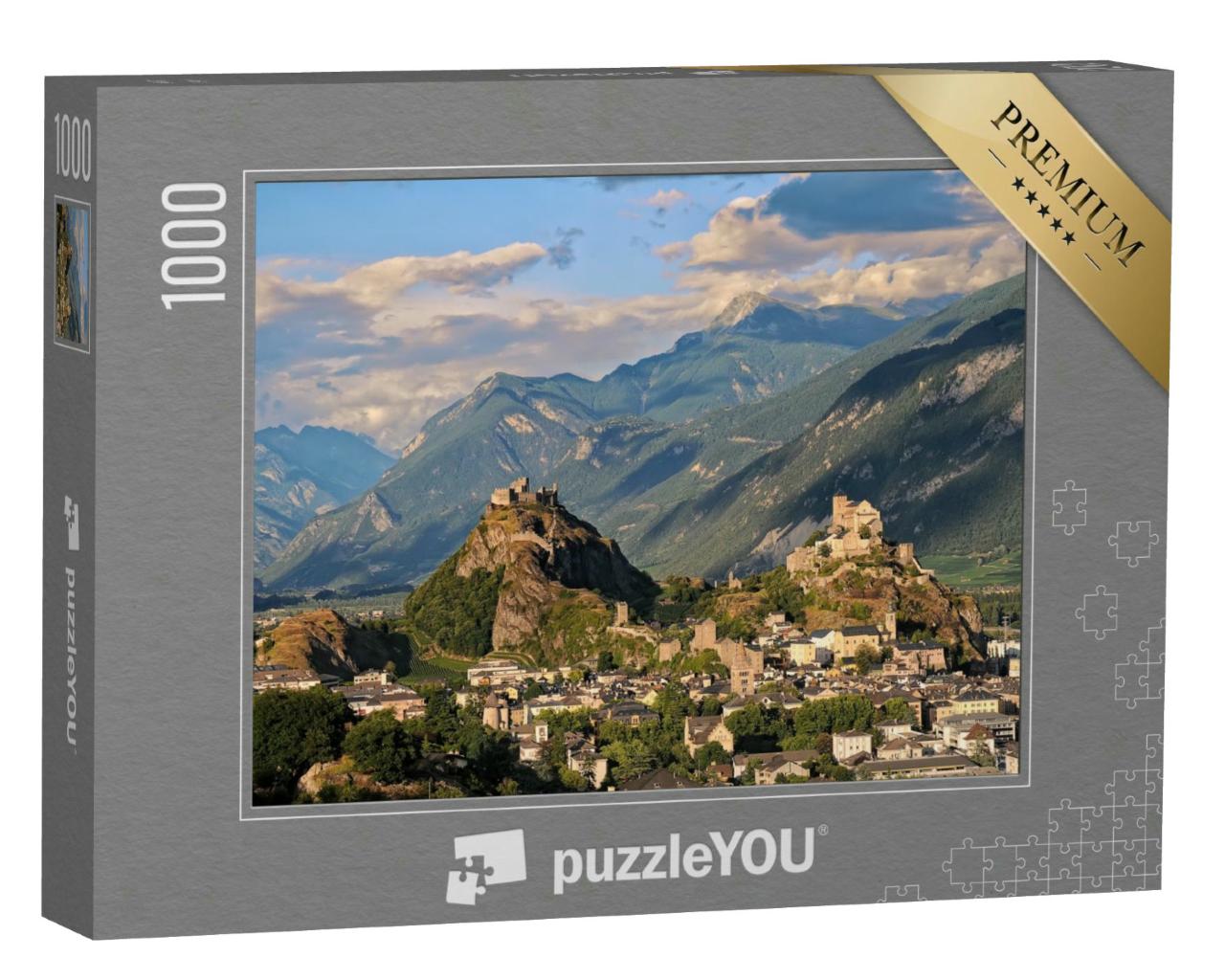 Puzzle 1000 Teile „Die mittelalterlichen Schlösser Valere und Tourbillon, Schweiz“