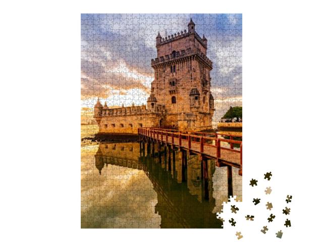 Puzzle 1000 Teile „Turm von Belem im idyllischen Sonnenuntergang, Lissabon, Portugal“