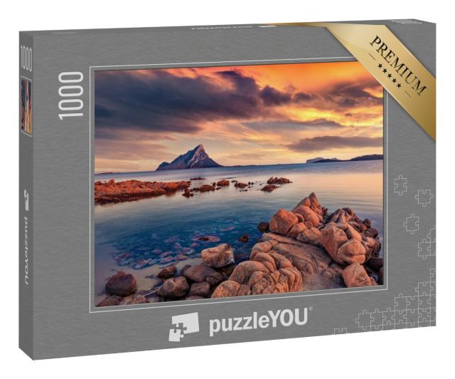 Puzzle 1000 Teile „Sonnenuntergang mit Tavolara Berg, Italien, Europa“
