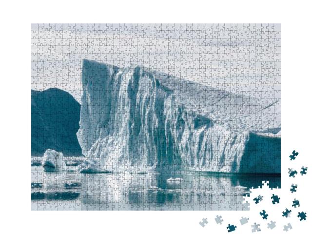 Puzzle 1000 Teile „Gletscher und Gletscherlagune mit Wasser und Eis in kalten Blautönen, Island“