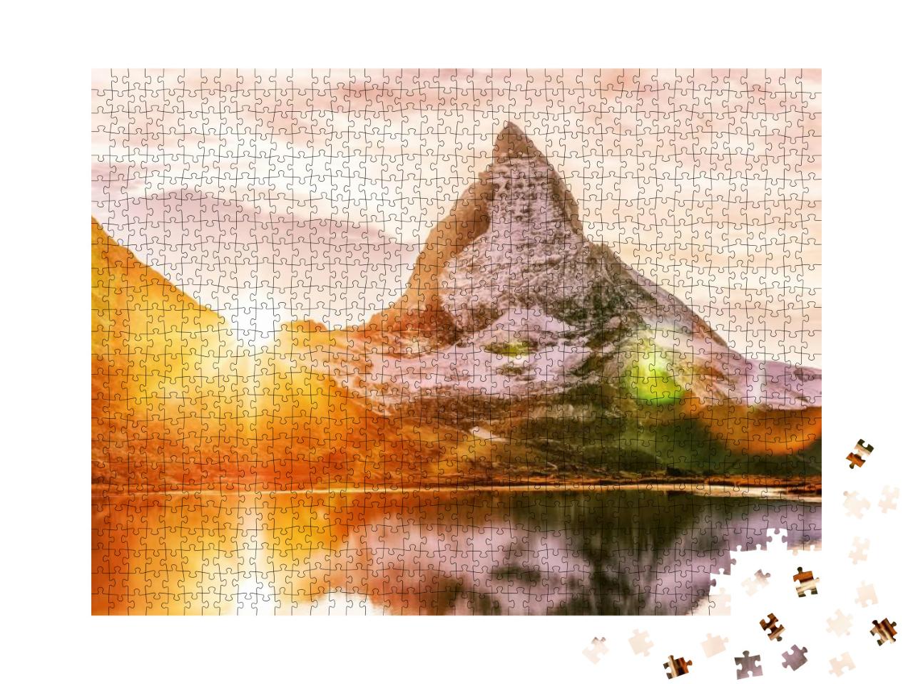 Puzzle 1000 Teile „Sonnenuntergang am Matterhorn über dem Riffelsee, Schweiz“