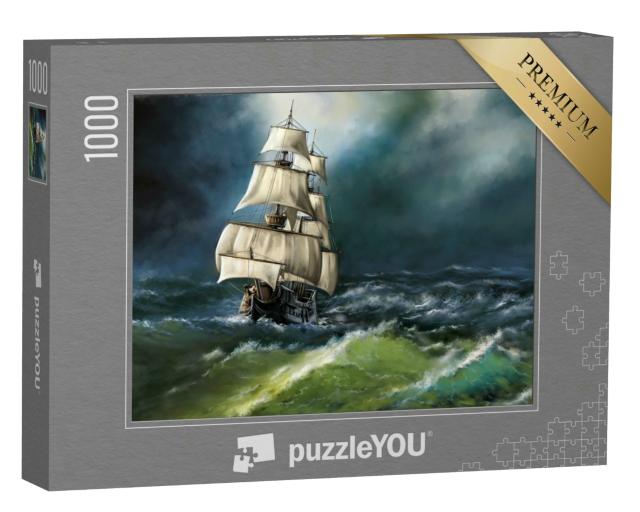 Puzzle 1000 Teile „Ölgemälde: Altes Schiff auf rauher See“