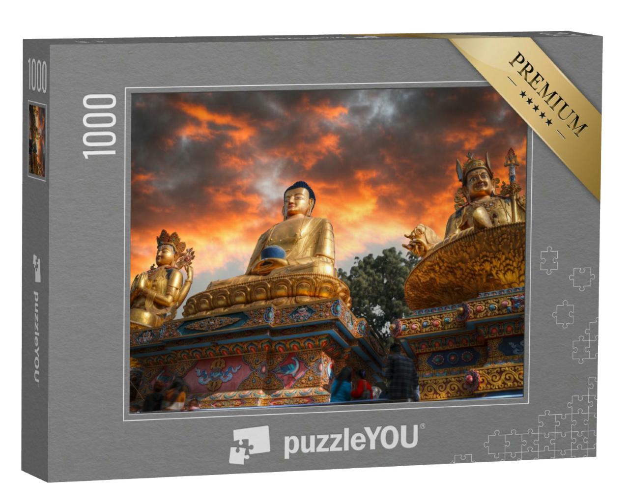Puzzle 1000 Teile „Swayambhunath: goldene Buddha-Statue in Kathmandu, Nepal“
