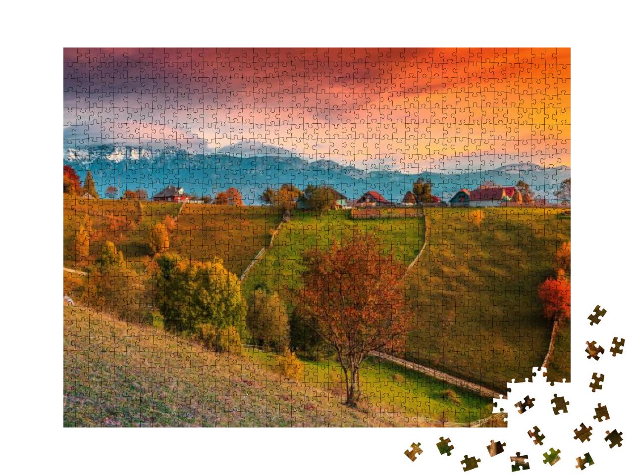 Puzzle 1000 Teile „Herbstlandschaft mit hohen Bergen, Magura, Siebenbürgen, Rumänien“