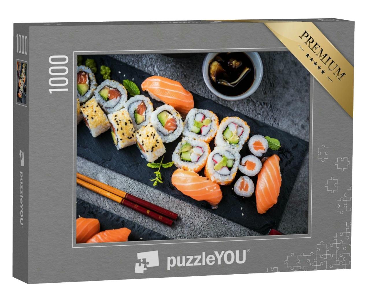 Puzzle 1000 Teile „Japanisches Essen: Sushi mit Lachs, Thunfisch und mehr“