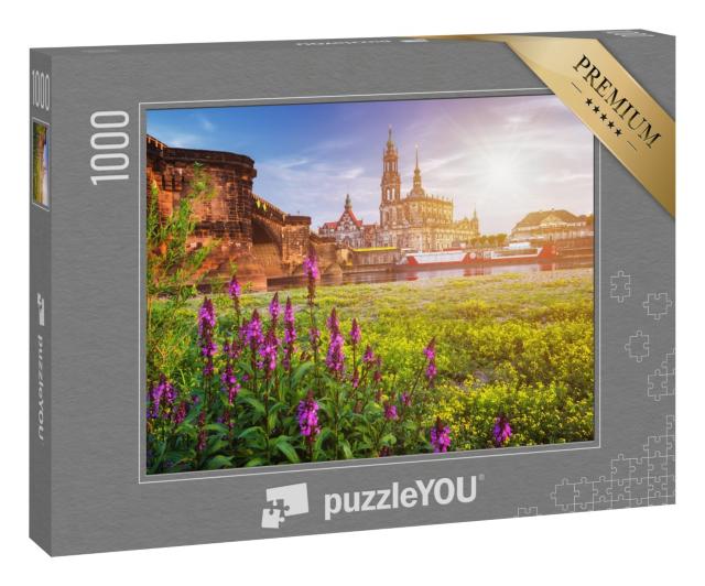 Puzzle 1000 Teile „Dresdner Stadtsilhouette mit Elbe und Augustusbrücke, Deutschland“