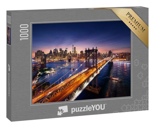 Puzzle 1000 Teile „Sonnenuntergang über Manhatten und der Brooklyn Bridge, New York“