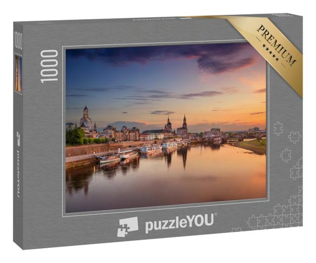 Puzzle 1000 Teile „Wunderschöner Blick auf Dresden am Abend, Deutschland“