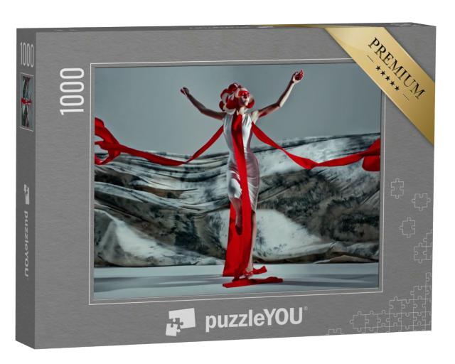 Puzzle 1000 Teile „Kunstfotografie: Emotionales Porträt in rot-weiß“