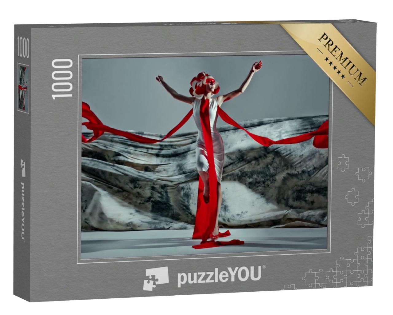Puzzle 1000 Teile „Kunstfotografie: Emotionales Porträt in rot-weiß“
