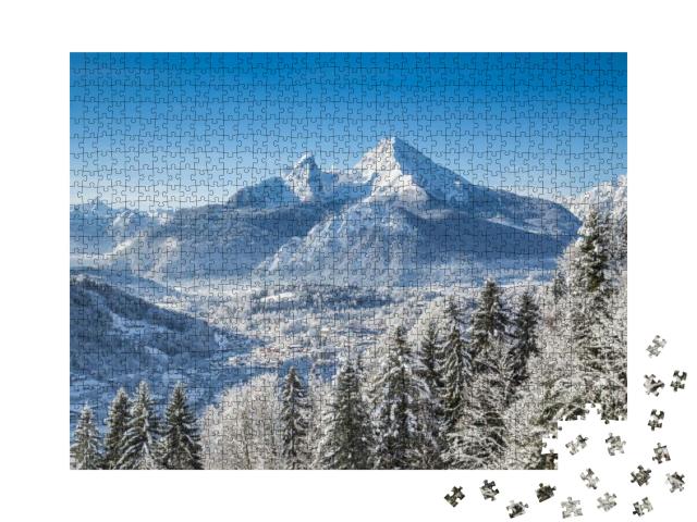 Puzzle 1000 Teile „Bayerische Alpen mit Berchtesgaden und Watzmann-Massiv“