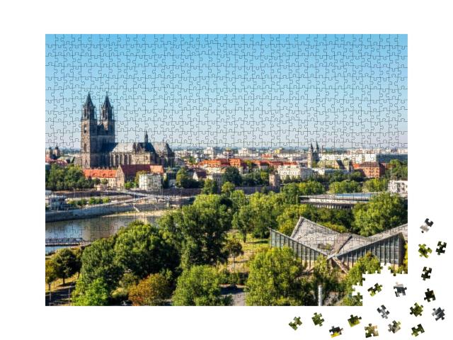 Puzzle 1000 Teile „Ansicht aus Magdeburg, Sachsen-Anhalt, Deutschland“
