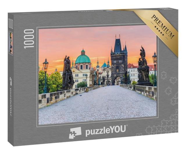 Puzzle 1000 Teile „Karlsbrücke und Altstädter Turm im Sonnenaufgang, Prag“