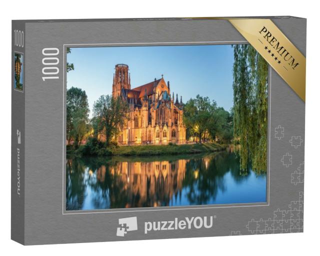 Puzzle 1000 Teile „Nachtansicht der Johanniskirche Stuttgart, Deutschland“
