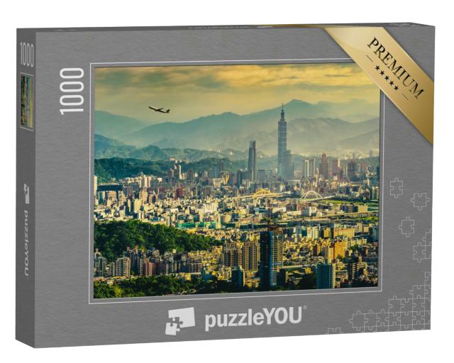 Puzzle 1000 Teile „Sonnenuntergangspanorama von Taipei, der Hauptstadt Taiwans“