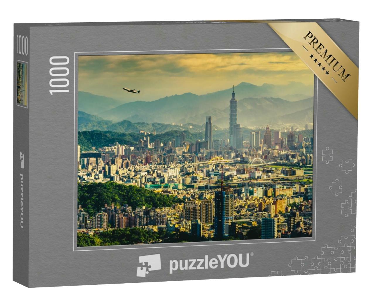 Puzzle 1000 Teile „Sonnenuntergangspanorama von Taipei, der Hauptstadt Taiwans“