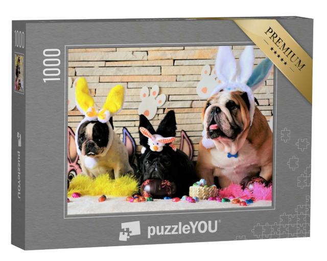 Puzzle 1000 Teile „Drei Hunde im Osterhasenkostüm“