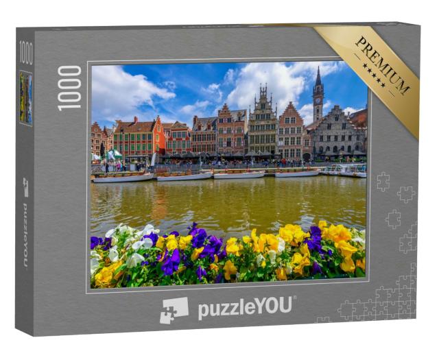 Puzzle 1000 Teile „Blick auf Graslei, Kai Korenlei und Leie im historischen Stadtzentrum von Gent (Gent), Belgien“