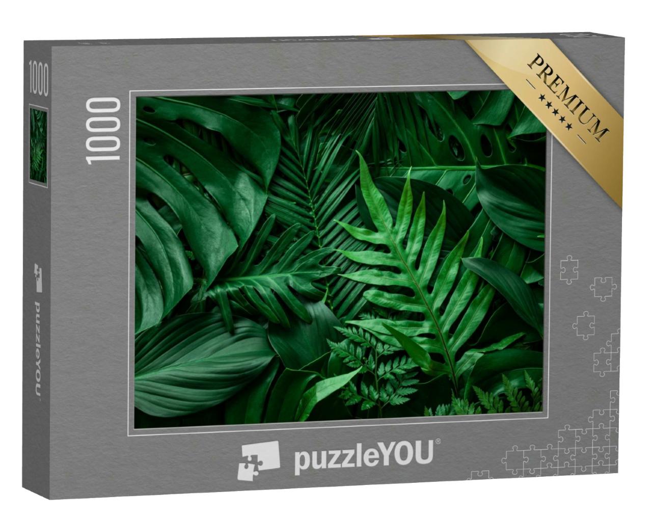 Puzzle 1000 Teile „Nahaufnahme: grünes Blatt und Palmen“