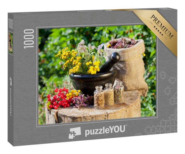 Puzzle 1000 Teile „Kräutermedizin: Heilkräuter mit Mörser“