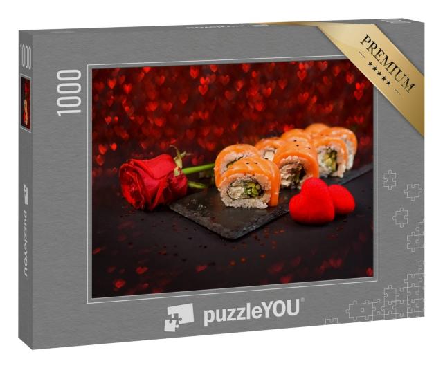 Puzzle 1000 Teile „Sushi-Rollen auf einem schwarzen Teller“