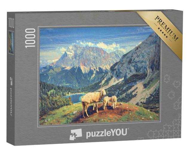 Puzzle 1000 Teile „im Stil von Paul-Cezanne - Seebensee und Coburger Hütte - Puzzle-Kollektion Künstler & Gemälde“