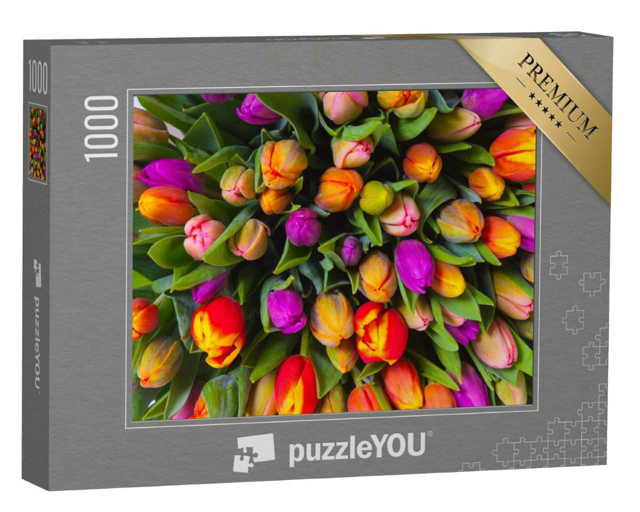 Puzzle 1000 Teile „Strauß mehrfarbiger Tulpen, frische Frühlingsblumen“