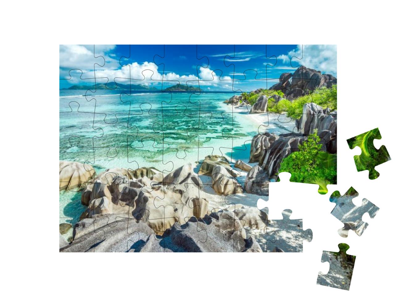 Puzzle 48 Teile „Anse Source D'Argent - Der schönste Strand der Seychellen“