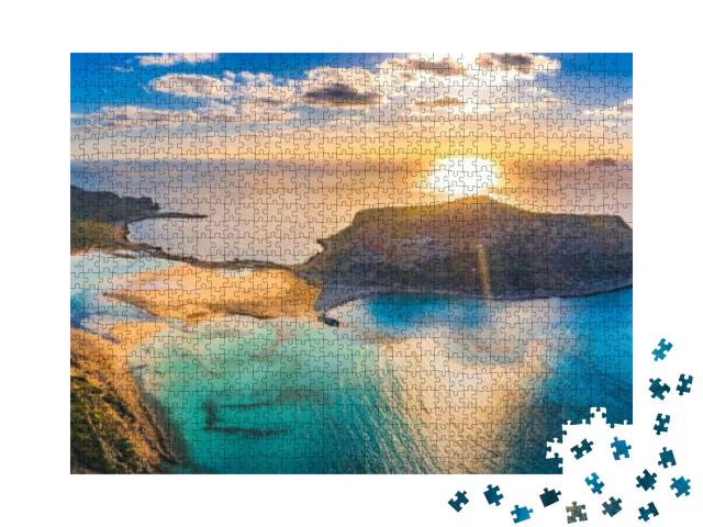 Puzzle 1000 Teile „Luftaufnahme von Balos Lagune mit weißem Sandstrand, Kreta, Griechenland“