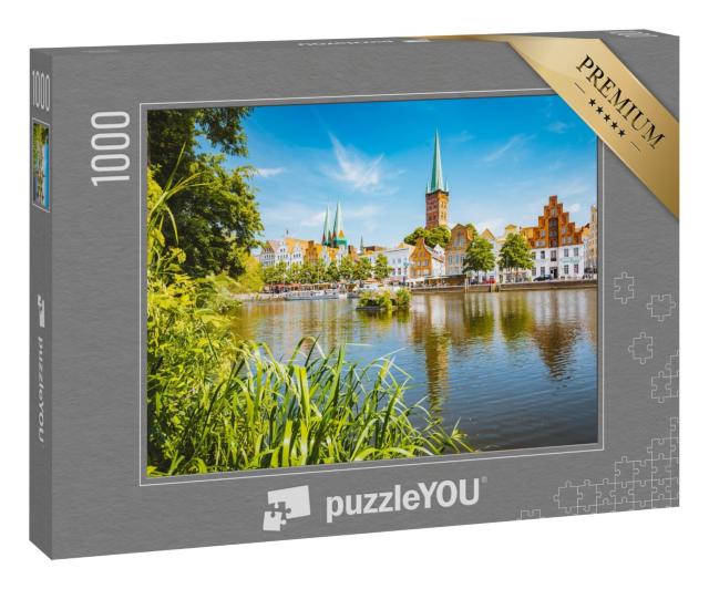 Puzzle 1000 Teile „Panoramablick auf Lübeck mit Trave, Schleswig-Holstein, Deutschland“