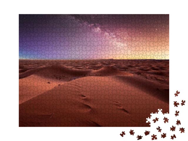 Puzzle 1000 Teile „Beeindruckende Milchstraße, Dünen von Erg Chebbi, Sahara-Wüste, Merzouga, Marokko“