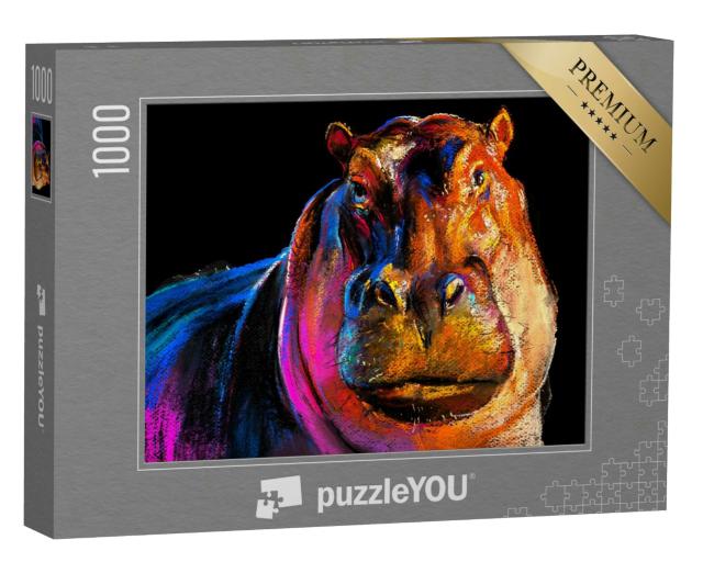 Puzzle 1000 Teile „Pastellmalerei: Ein Nilpferd“