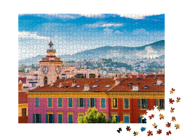 Puzzle 1000 Teile „Uhrenturm in Port Lympia, Altstadt von Nizza, Frankreich“