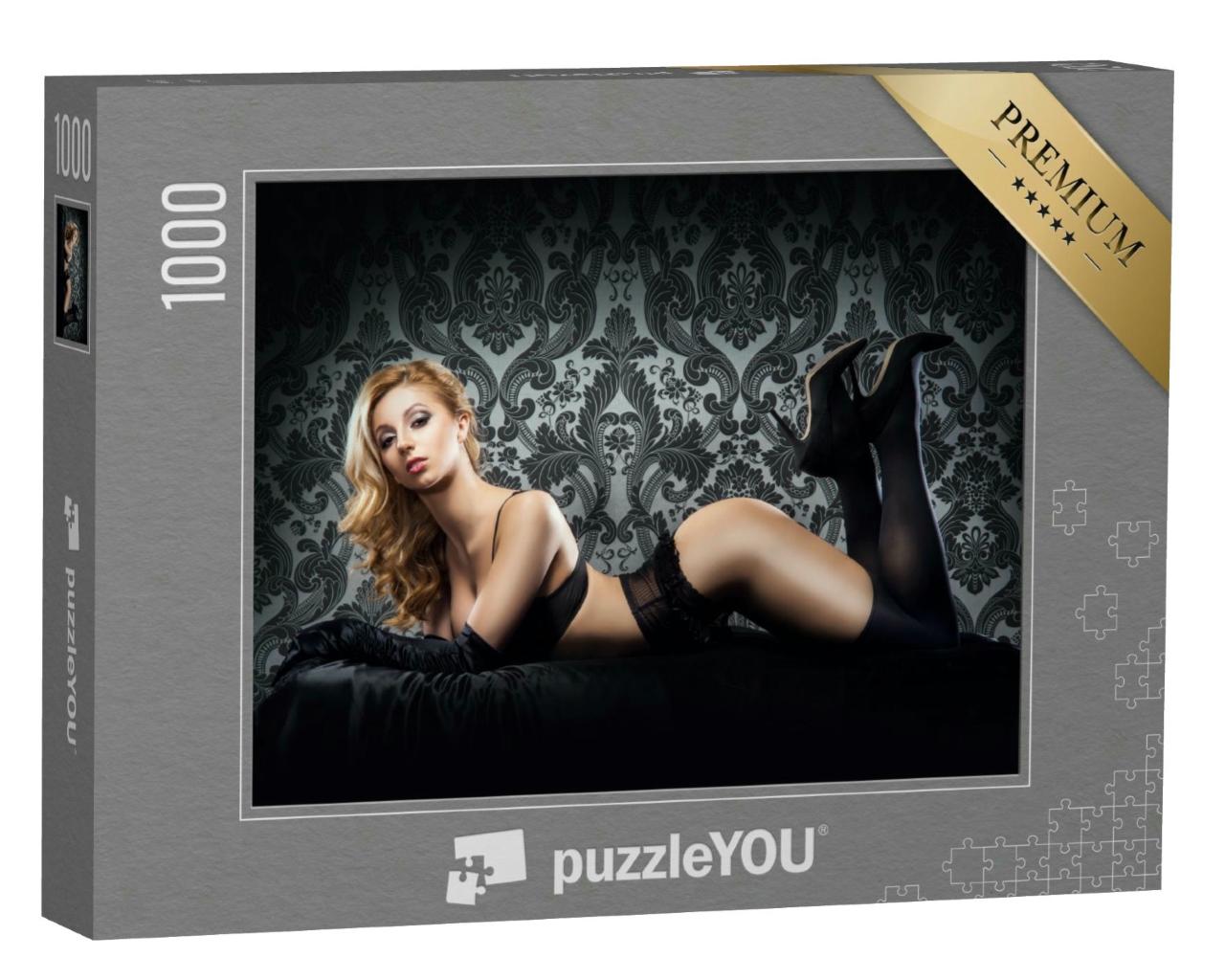 Puzzle 1000 Teile „Erotische Kunst: Schwarze Dessous“