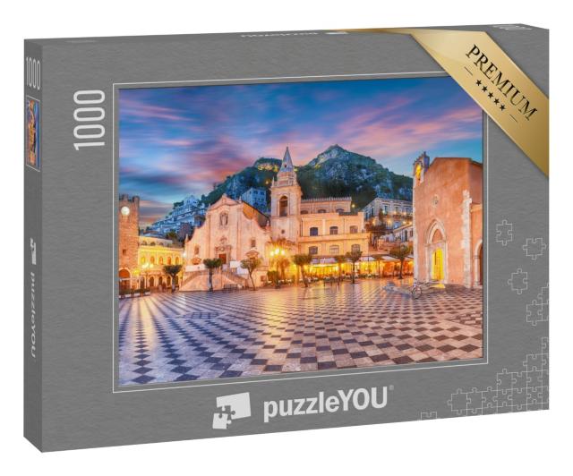 Puzzle 1000 Teile „Belvedere von Taormina und Kirche San Giuseppe, Sizilien, Italien“