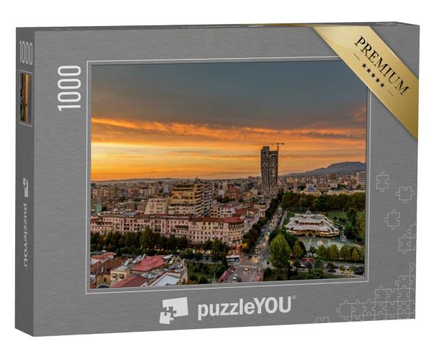 Puzzle 1000 Teile „Fantastischer Sonnenuntergang über Tirana, Hauptstadt von Albanien“