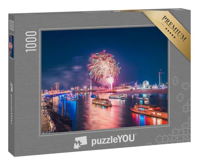 Puzzle 1000 Teile „Feuerwerk über dem Rhein in Düsseldorf, Deutschland“