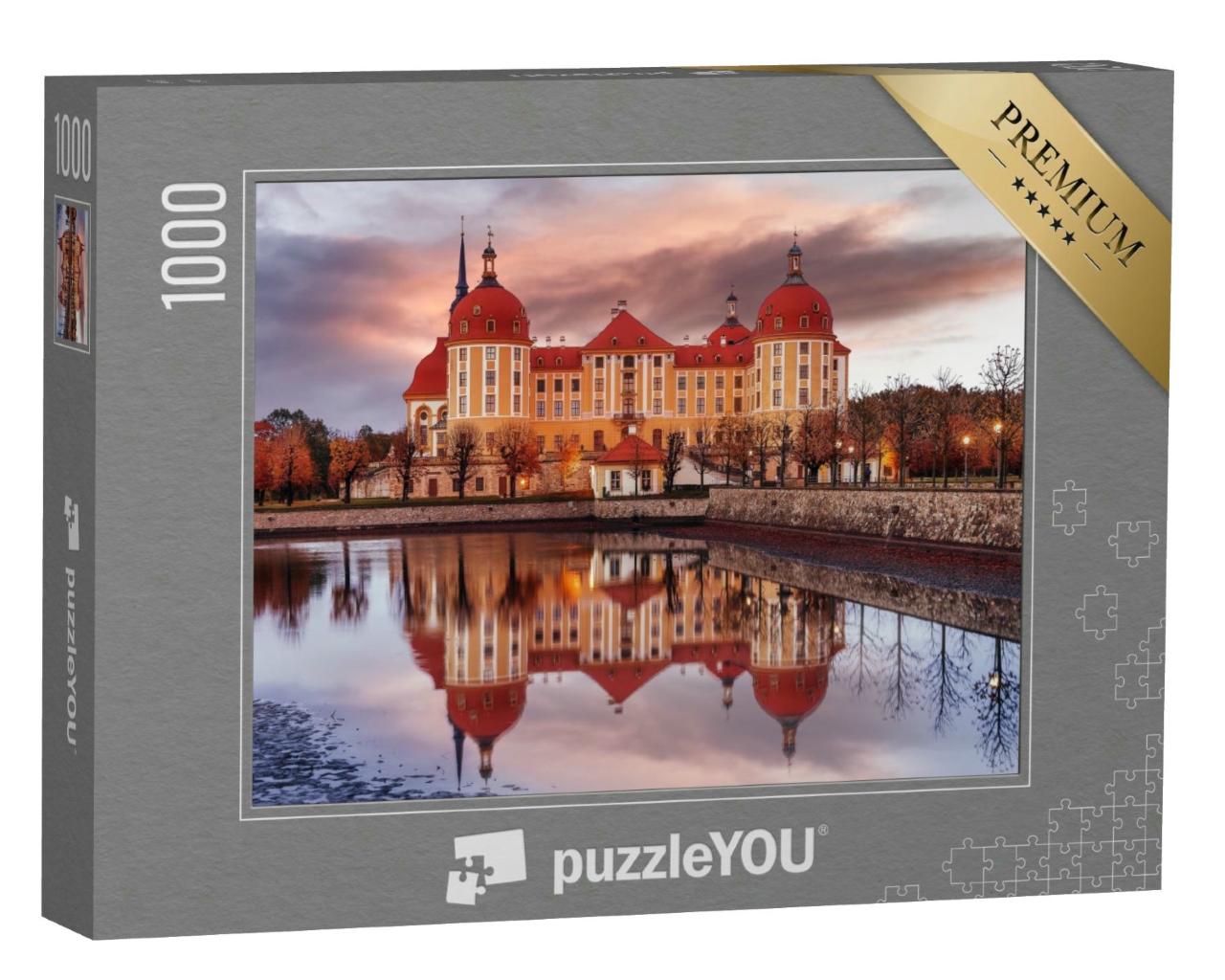 Puzzle 1000 Teile „Wunderbare malerische Szene mit dramatischem Himmel, Schloss Moritzburg, Sachsen“