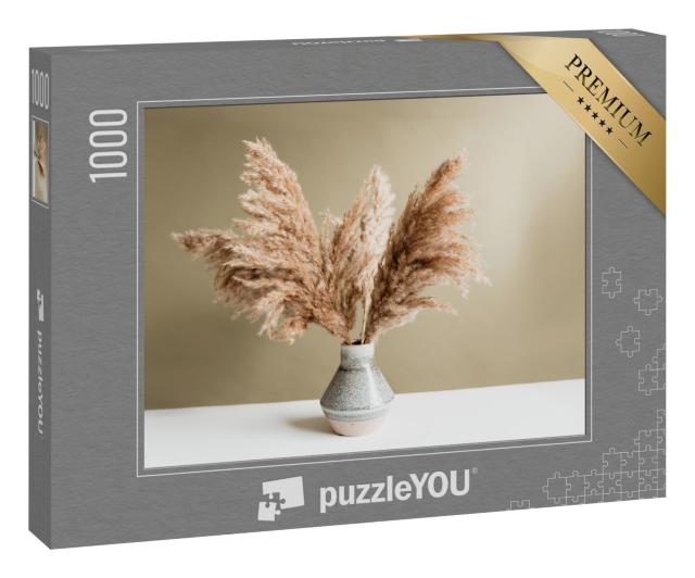 Puzzle 1000 Teile „Pampasgras in einer Vase vor einer grünen Wand“