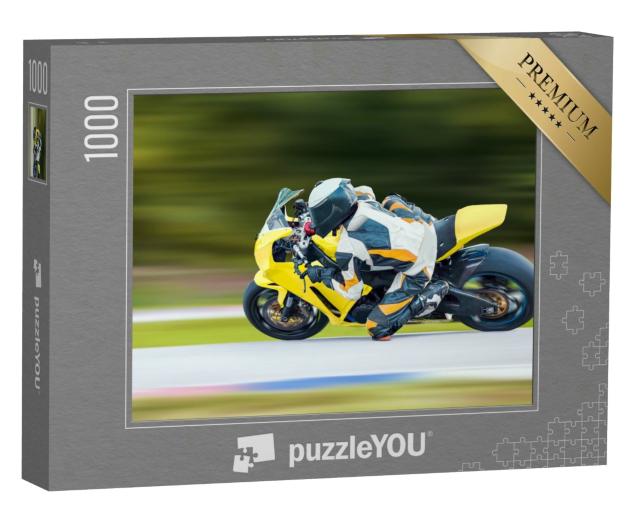 Puzzle 1000 Teile „Motorradfahrt durch eine schnelle Kurve“