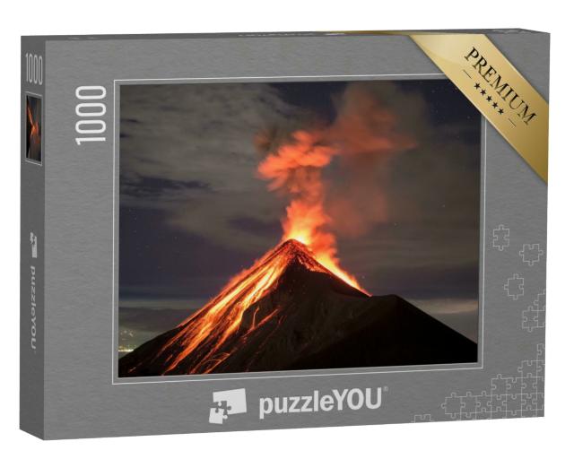 Puzzle 1000 Teile „Lava, die Vulkan Fuego in Antigua, Guatemala, nach einem Ausbruch hinunterfließt“