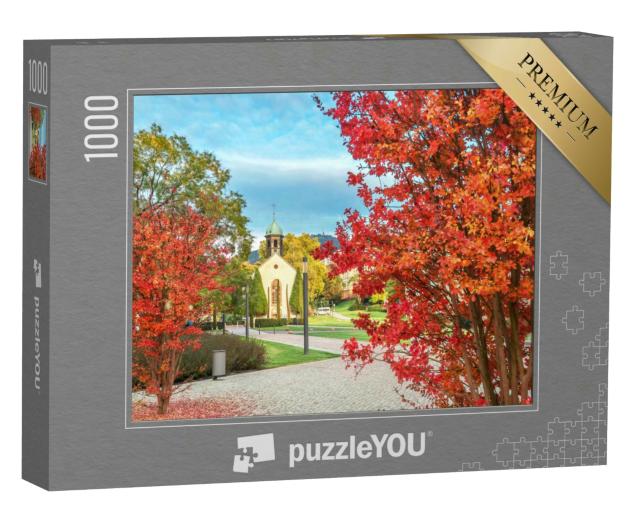 Puzzle 1000 Teile „Landschaft mit roten Bäumen und Spitalkirche, Baden-Baden, Deutschland“