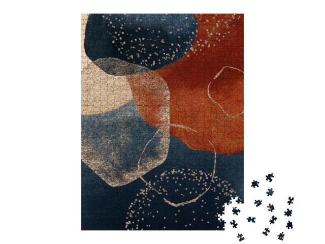 Puzzle 1000 Teile „Aquarell-Illustration: Abstrakte Bordüre in Terrakotta und Blau“