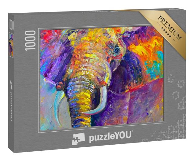 Puzzle 1000 Teile „Ölgemälde: Abstrakter, mehrfarbiger Elefant“