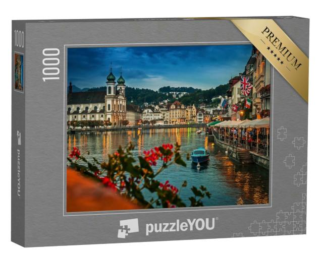 Puzzle 1000 Teile „Reussufer bei Nacht, Luzern, Schweiz“