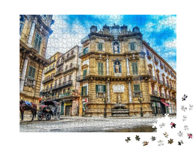Puzzle 1000 Teile „Quattro Canti, Piazza Vigliena: ein barocker Platz in Palermo, Sizilien“