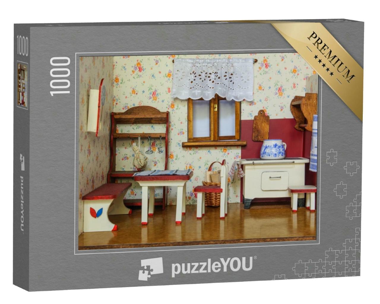 Puzzle 1000 Teile „Detail eines Wohnzimmers im Retro-Puppenhaus“